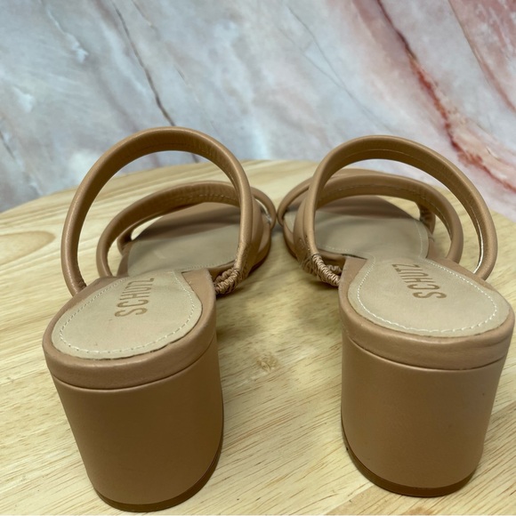 Schutz Olly Leather Block Heel Sandals Nude Sz 7 New - Picture 3 of 11